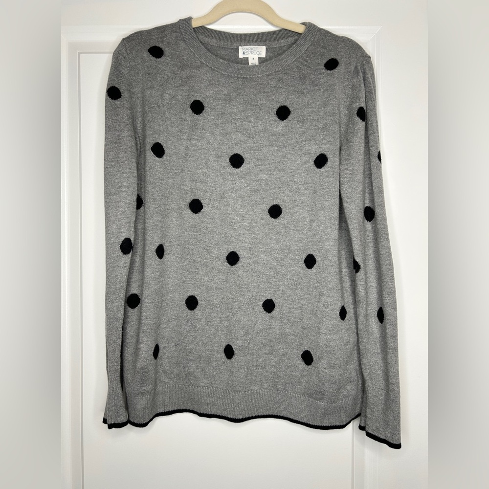 Gray Sweater with Black Polka Dots
